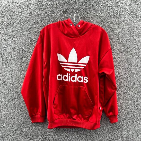 adidas Other - Adidas Hoodie Mens Small Red Satin Shiny Long Sleeve Pullover Streetwear Trefoil